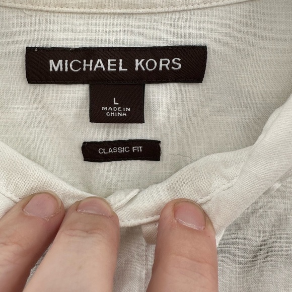 MICHEAL KORS classic fit men’s linen blend white short sleeve top. LARGE - Picture 5 of 9